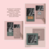 Elegante moderne groen bruin script haarstudio vierkante visitekaartje