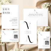 Elegant Modern Minimalist Black and White Wedding Informatiekaartje