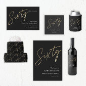 Budget Script Black Gold 60th Birthday Invitation