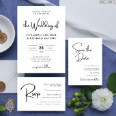 Elegante & Moderne Zwarte en Witte Bruiloft Menu