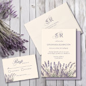 Elegante Lavendel Bloemige Monogram Bruiloft Kaart