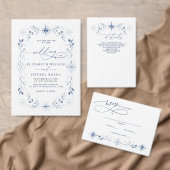 Elegant Monogram Blauwe Trouwdag Uitnodigingen Wikkel (Personaliseer de collectie van deze zelfstandige maker.)