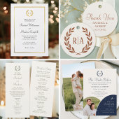 Elegante Monogram Krans Goud Wit Bruiloft Menu