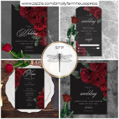 Elegante Moody Bloed Rode Rozen Bloemen Details Informatiekaartje