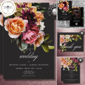 Elegant Moody Bourgondië & Roze Bloemen bruiloft Save The Date