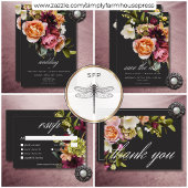 Elegant Moody Bourgondië & Roze Bloemen bruiloft Save The Date