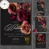 Elegant Moody Muted Rust & Bourgondië Bloemen brui Kaart