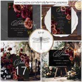 Elegant Moody Muted Rust & Bourgondië Bloemen brui Menu