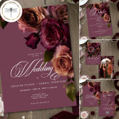 Elegant Moody Soft Rust & Burgundy Floral Wedding Save The Date