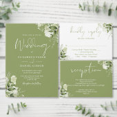 Moss Green Bloemengroen QR Code Trouwen All In One Uitnodiging (Personaliseer de collectie van deze zelfstandige maker.)