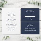 Elegant Marine Blauw & Wit Eenvoudige Bruiloft Kaart (Personaliseer de collectie van deze zelfstandige maker.)