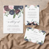 Elegant Navy Blue en Plum Floral | Bruiloft Uitnodigingen Wikkel (Personaliseer de collectie van deze zelfstandige maker.)