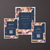Elegante Navy Blue Boho Chic Bloemen Huwelijk RSVP Kaartje (Personaliseer de collectie van deze zelfstandige maker.)