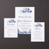 Elegant Navy Blue Floral Foliage Weddenschap Recep Informatiekaartje (Personaliseer de collectie van deze zelfstandige maker.)