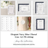 QR-code Navy Blue Floral Wedding Details Informatiekaartje