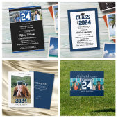 Simple Elegant Navy Blue Afstuderen Foto Afstudere Kaart