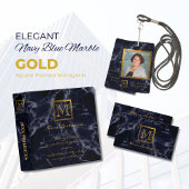 Elegant Navy Blue Square Gold Monogram Notary Badge