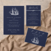 Nautische Donkerblauwe Golven Achtergrond bruiloft Kaart (Personaliseer de collectie van deze zelfstandige maker.)