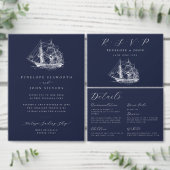 Elegante scheepvaart bruiloft in marineblauw kaart (Personaliseer de collectie van deze zelfstandige maker.)