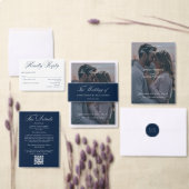 Elegante Navy Blauwe Trouwdiner Menu & Bar Menu (Personaliseer de collectie van deze zelfstandige maker.)