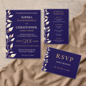 Elegante Navy Botanische Rand Trouwdag Menu (Personaliseer de collectie van deze zelfstandige maker.)