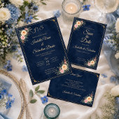 Elegante Navy Hoek Bloemige Bruiloft Save The Date