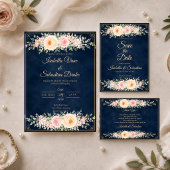 Elegante marine bloemige bruiloft save the date
