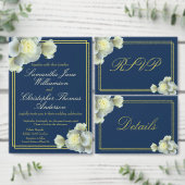 Elegant Navy Blauw Goud Script Menu Foto Info Kaar (Personaliseer de collectie van deze zelfstandige maker.)