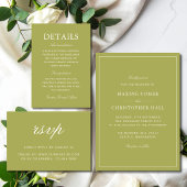 Elegante Olijfgroene Scriptie Bruiloft Kaart