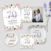 Elegante Pastel Bloemen Foto 70ste Verjaardagsfees Spandoek