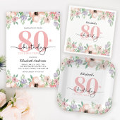 Elegant Pastel Floral 80th Birthday Party Papieren Bordje