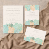 Elegante Perzik Mint Bloemen Aangepaste Bruiloft Kaart (Personaliseer de collectie van deze zelfstandige maker.)