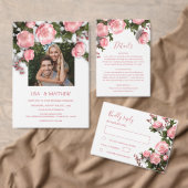 Elegant Pink Greenery 3D Roses Wedding Kaart (Personaliseer de collectie van deze zelfstandige maker.)