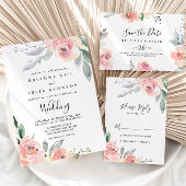 Elegant Roze Blush Bloemen Gevouwen Bruiloft Programma