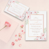 Roze Bloemen Waterverf Roos Goud Foto Bruiloft Save The Date