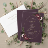 Elegante pruim Paarse Bourgondische bloemenbruilof Kaart (Personaliseer deze collectie van deze onafhankelijke maker. Test)