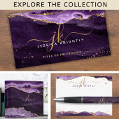 Elegant Paars Agate Gold Glitter Script Monogram Visitekaartje