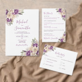 Elegant Paarse en Ivoor Roos Bruiloft RSVP Kaartje (Personaliseer de collectie van deze zelfstandige maker.)