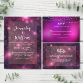 Paarse Sparkle Silver String Lights Wedding RSVP Kaartje (Personaliseer de collectie van deze zelfstandige maker.)