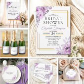 Romantic Purple Flowers Bridal Shower Party Bedankkaart