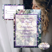 Elegante Paarse bloemenbruiloft receptie Kaart