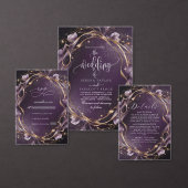 Elegante Paarse Golden Floral Lijst bruiloft Kaart (Personaliseer de collectie van deze zelfstandige maker.)