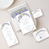 Elegante Paarse Wisteria Botanische Script bruilof Menu