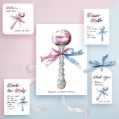 Elegant Zilveren Blauwe Rattle Bow Baby Luier Raff Informatiekaartje