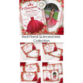 Budget Rode Bloemen Quinceanera Uitnodiging Flyer