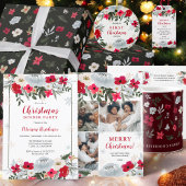 Elegant Kerst Rood Groen bloemenpatroon Cadeaupapier