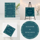 Elegant Retro Chic Arch Lines Blauwgroen Blue Wedd Kaart