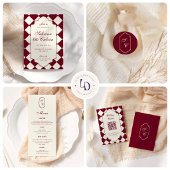 Elegante Retro Geruite Bordeaux Huwelijk Menu