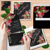 Elegant Floral Black Flower Photo Enclosure Card Informatiekaartje