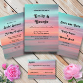 Elegant Romantic Sunset Blue Sky Beach Weddenschap All In One Uitnodiging